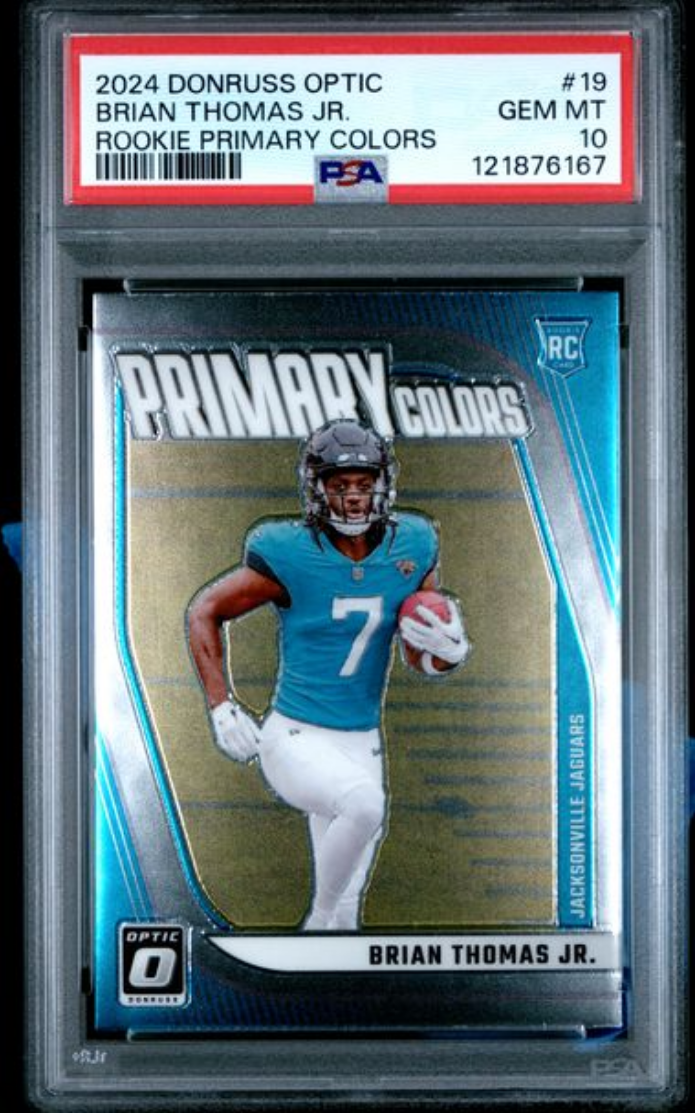 Graded 2024 Panini Donruss Optic Brian Thomas Jr #19 Rookie Primary Colors Rookie RC Football Card PSA 10 Gem Mint