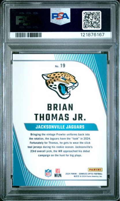 Graded 2024 Panini Donruss Optic Brian Thomas Jr #19 Rookie Primary Colors Rookie RC Football Card PSA 10 Gem Mint