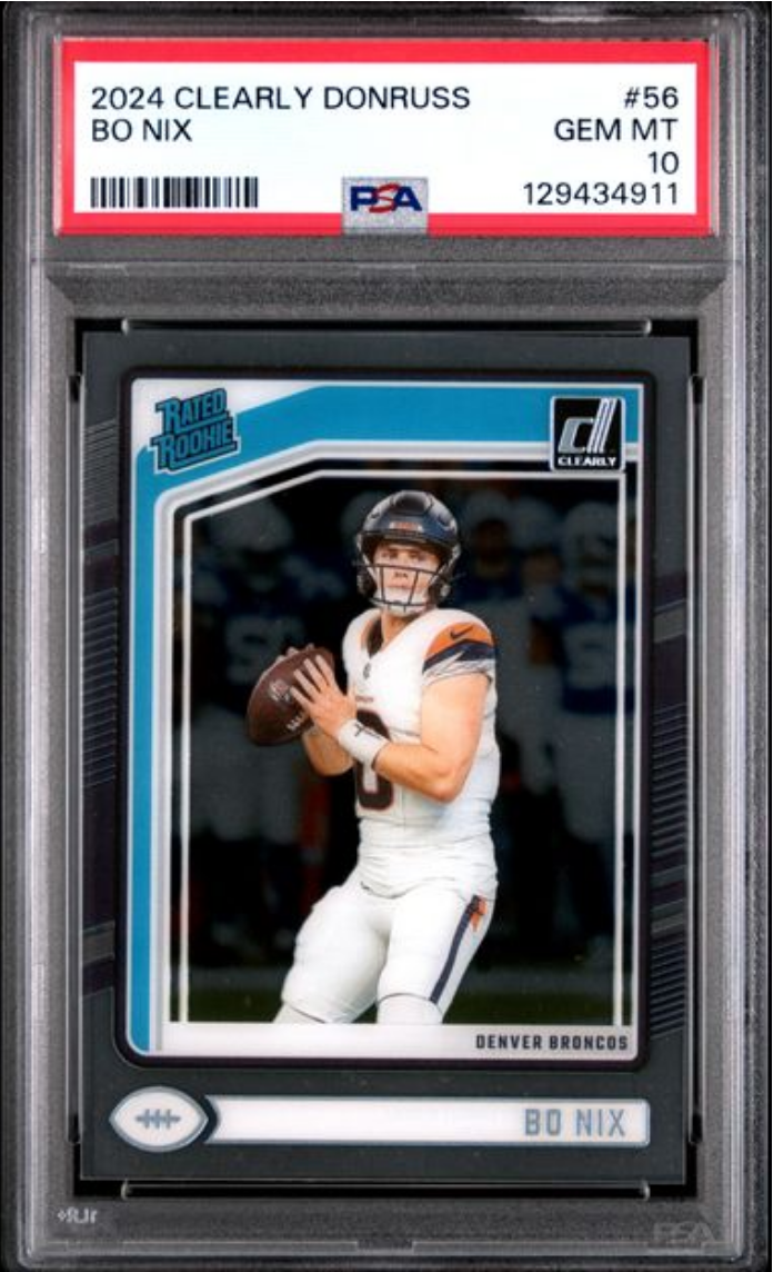 Graded 2024 Panini Clearly Donruss Bo Nix #56 Rookie RC Football Card PSA 10 Gem Mint