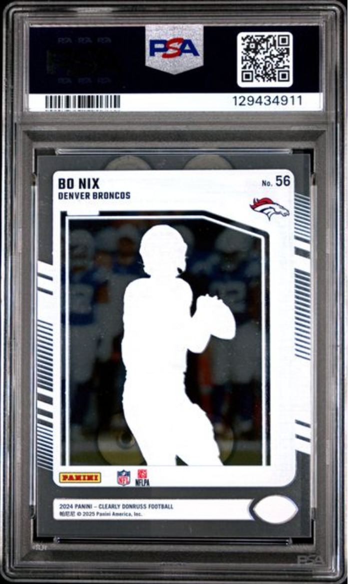 Graded 2024 Panini Clearly Donruss Bo Nix #56 Rookie RC Football Card PSA 10 Gem Mint