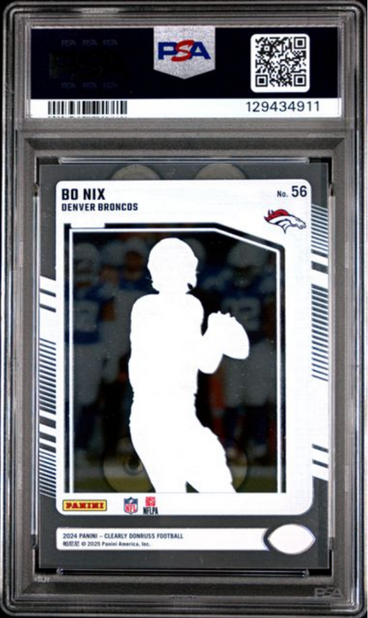 Graded 2024 Panini Clearly Donruss Bo Nix #56 Rookie RC Football Card PSA 10 Gem Mint