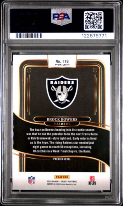 Graded 2024 Panini Select Brock Bowers #118 Red & Blue Shock Rookie RC Football Card PSA 10 Gem Mint