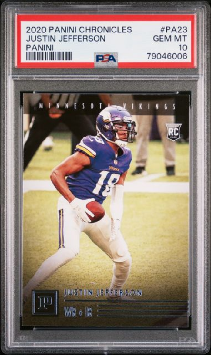Graded 2020 Panini Chronicles Justin Jefferson #PA23 Panini Rookie RC Football Card PSA 10 Gem Mint