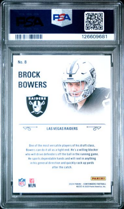 Graded 2024 Panini Contenders Brock Bowers #8 Rookie Stallions Rookie RC Football Card PSA 10 Gem Mint