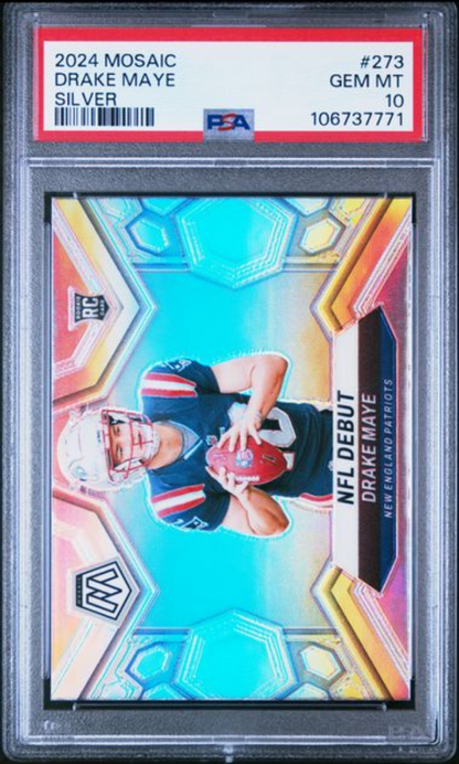 Graded 2024 Panini Mosaic Drake Maye #273 Silver Rookie RC Football Card PSA 10 Gem Mint