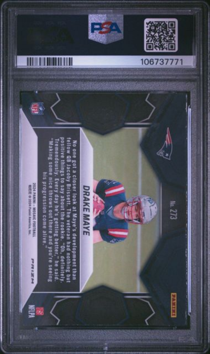Graded 2024 Panini Mosaic Drake Maye #273 Silver Rookie RC Football Card PSA 10 Gem Mint