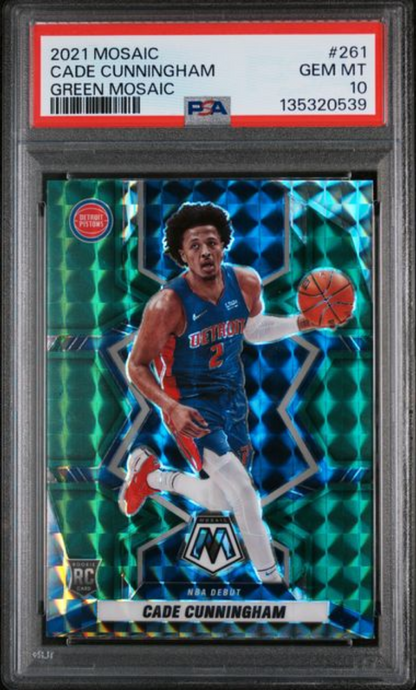 Graded 2021 Panini Mosaic Cade Cunningham #261 Green Mosaic Rookie RC Basketball Card PSA 10 Gem Mint