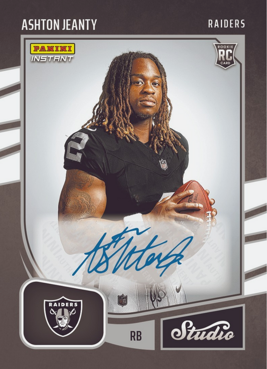 2025 Panini Instant NFL Ashton Jeanty #SR1 Studio Rookies Auto /99 Las Vegas Raiders Rookie RC Football Card