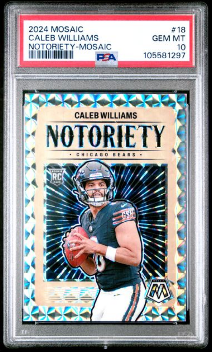 Graded 2024 Panini Mosaic Caleb Williams #18 Notoriety Mosaic Rookie RC Football Card PSA 10 Gem Mint