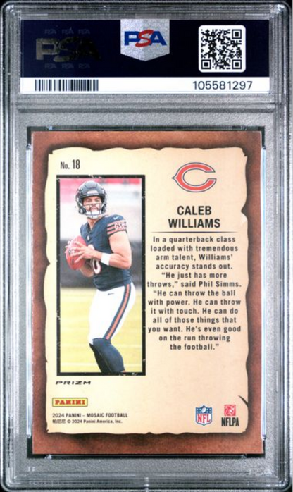 Graded 2024 Panini Mosaic Caleb Williams #18 Notoriety Mosaic Rookie RC Football Card PSA 10 Gem Mint