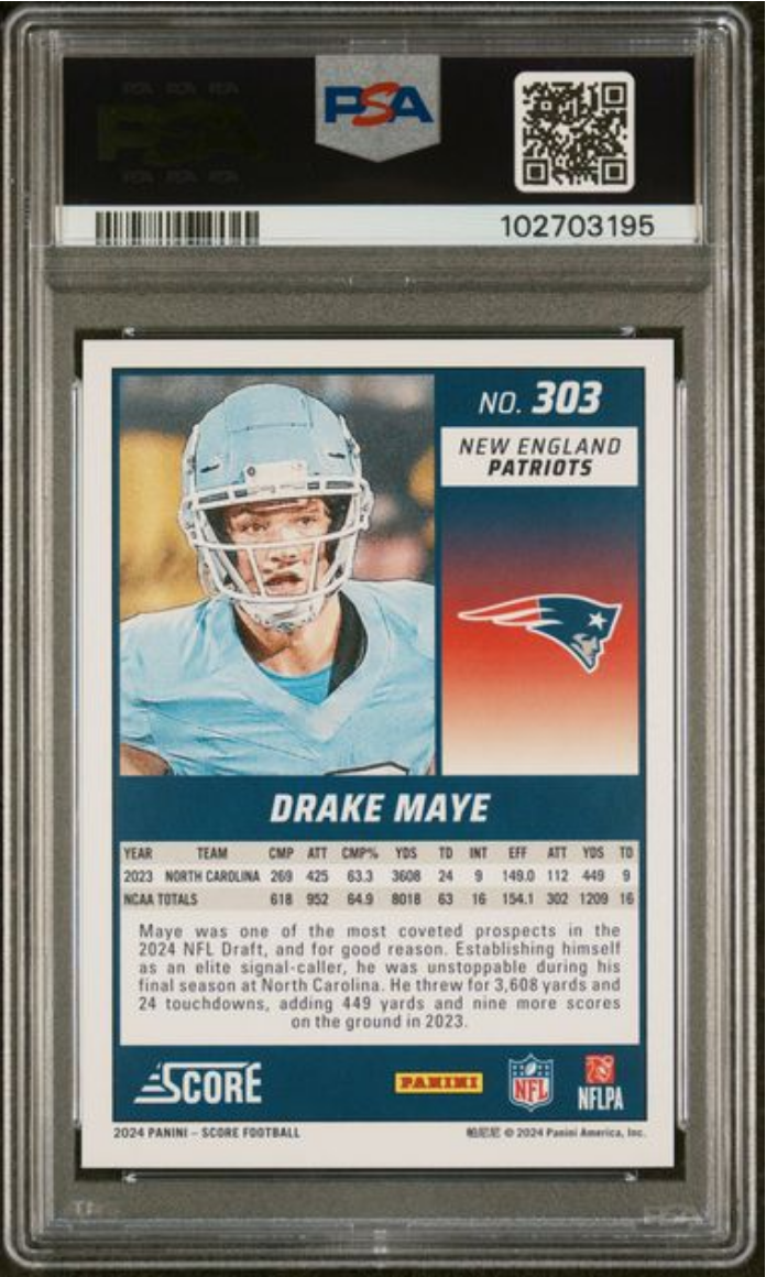 Graded 2024 Panini Score Drake Maye #303 Rookie RC Football Card PSA 9 Mint
