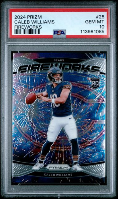 Graded 2024 Panini Prizm Caleb Williams #25 Fireworks Rookie RC Football Card PSA 10 Gem Mint