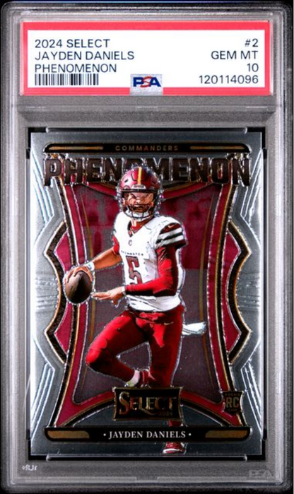 Graded 2024 Panini Select Jayden Daniels #2 Phenomenon Rookie RC Football Card PSA 10 Gem Mint