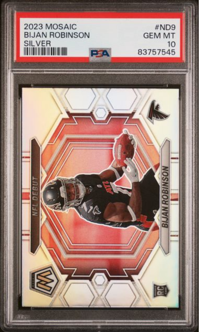 Graded 2023 Panini Mosaic Bijan Robinson #ND9 Silver Rookie RC Football Card PSA 10 Gem Mint
