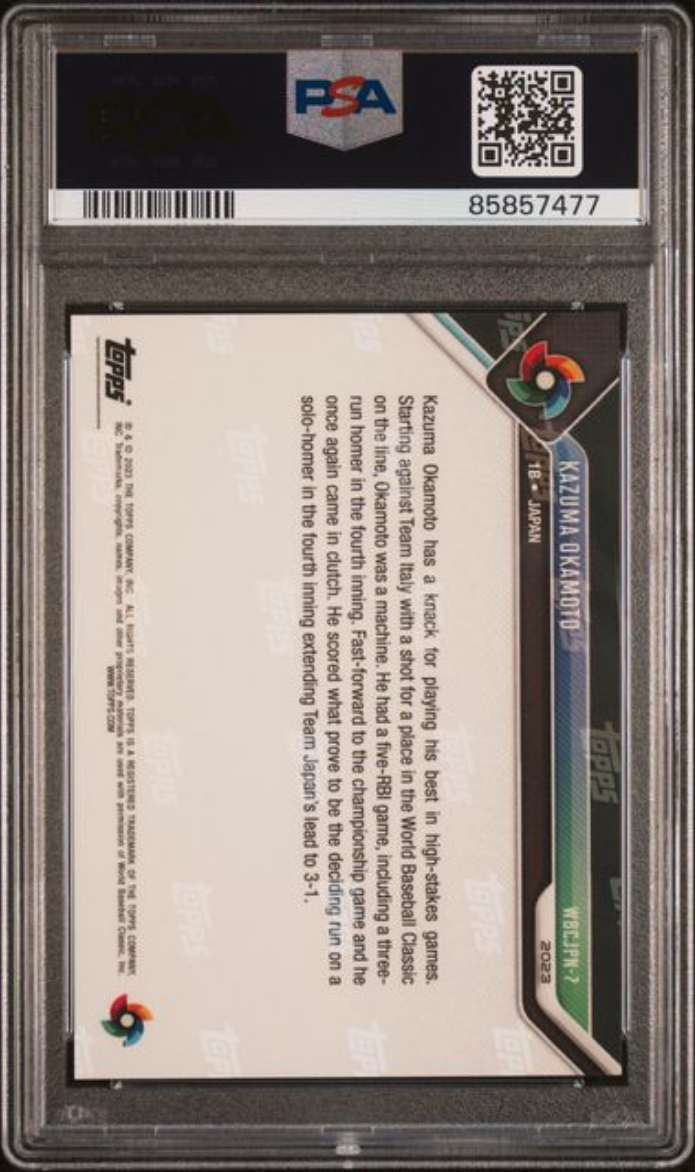 Graded 2023 Topps Now Kazuma Okamoto #WBCJPN7 WBC Champions Team Rookie RC Baseball Card PSA 10 Gem Mint