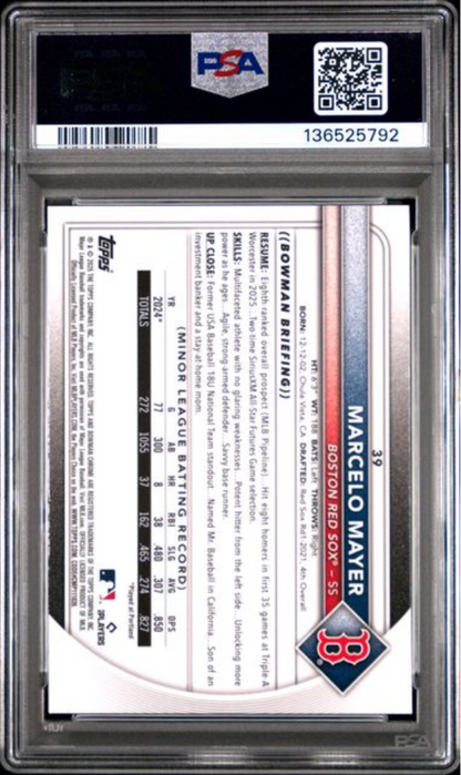 Graded 2025 Topps Bowman Chrome Mega Box Marcelo Mayer #39 Rookie RC Baseball Card PSA 10 Gem Mint