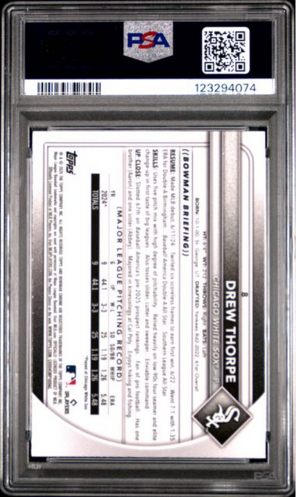 Graded 2025 Topps Bowman Mega Box Drew Thorpe #8 Purple Refractor /250 Rookie RC Baseball Card PSA 10 Gem Mint