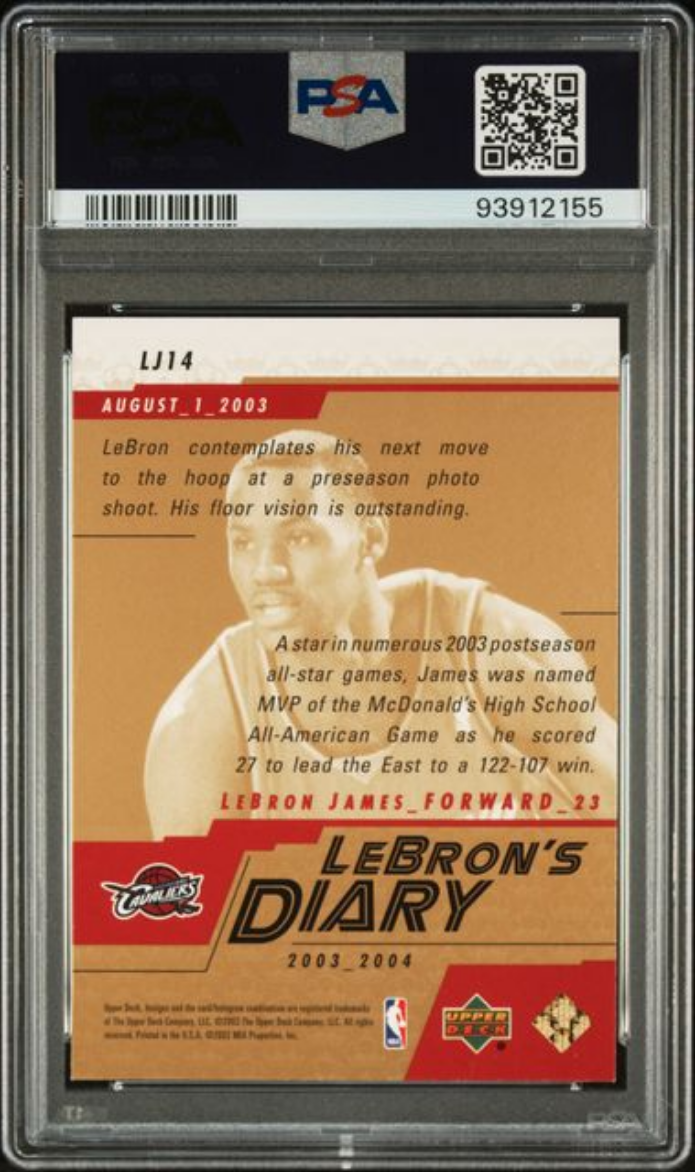 Graded 2003 Upper Deck LeBron James #LJ14 LeBron's Diary Rookie RC Basketball Card PSA 10 Gem Mint