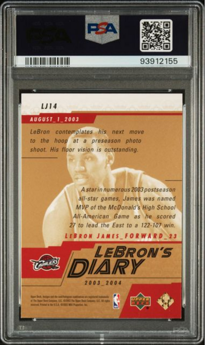 Graded 2003 Upper Deck LeBron James #LJ14 LeBron's Diary Rookie RC Basketball Card PSA 10 Gem Mint