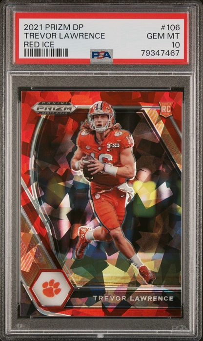 Graded 2021 Panini Prizm DP Trevor Lawrence #106 Red Ice Rookie RC Football Card PSA 10 Gem Mint