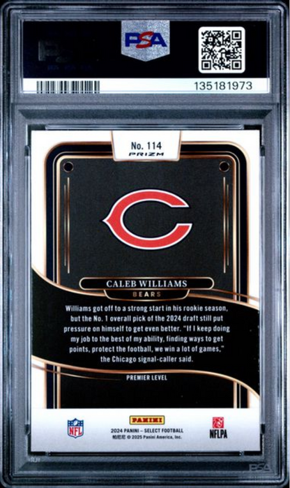 Graded 2024 Panini Select Caleb Williams #114 Black & Green Shock Rookie RC Football Card PSA 10 Gem Mint