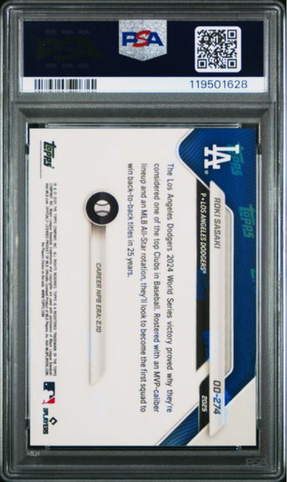 Graded 2025 Topps Now Roki Sasaki #OD274 Road to Opening Day Rookie RC Baseball Card PSA 10 Gem Mint