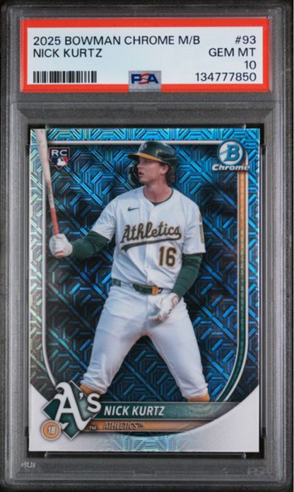 Graded 2025 Topps Bowman Chrome Mega Box Nick Kurtz #93 Rookie RC Baseball Card PSA 10 Gem Mint