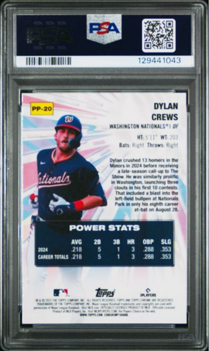 Graded 2025 Topps Chrome Dylan Crews #PP20 Power Players Rookie RC Baseball Card PSA 10 Gem Mint