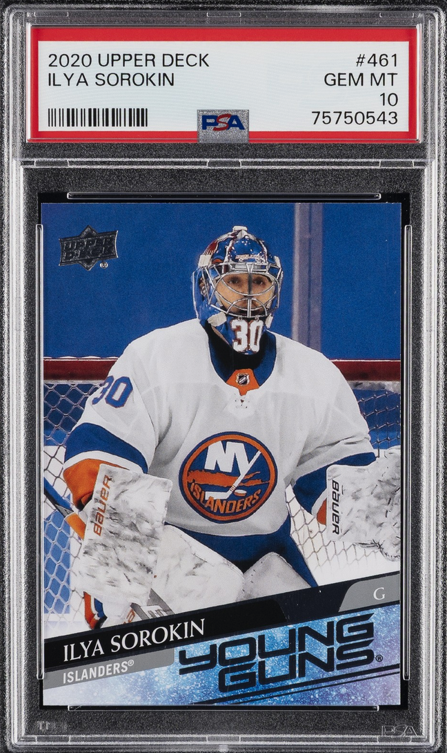 Graded 2020 Upper Deck Young Guns Ilya Sorokin #461 Rookie RC Hockey Card PSA 10 Gem Mint