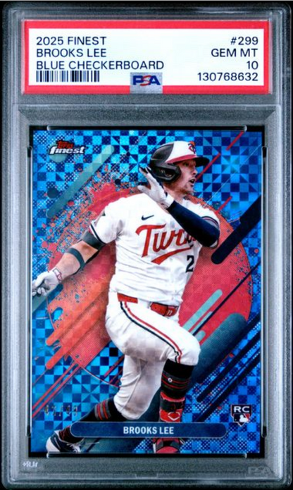 Graded 2025 Topps Finest Brooks Lee #289 Blue Checkerboard Rookie RC Baseball Card PSA 10 Gem Mint