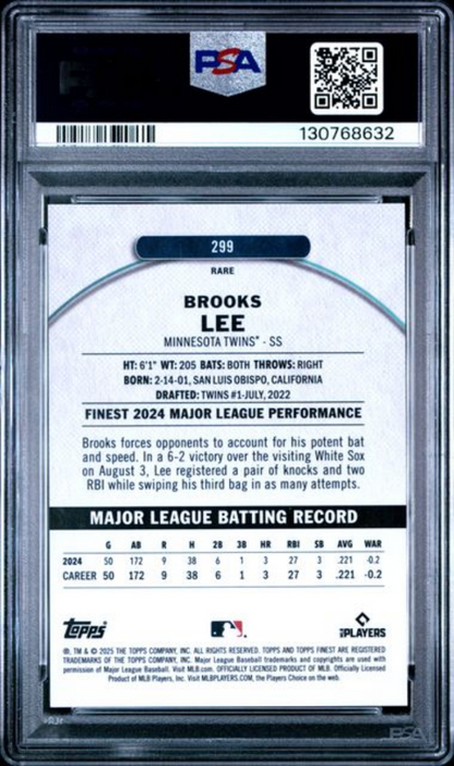Graded 2025 Topps Finest Brooks Lee #289 Blue Checkerboard Rookie RC Baseball Card PSA 10 Gem Mint