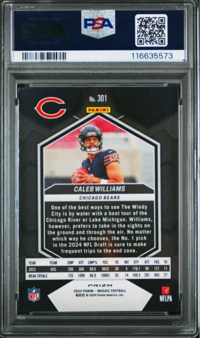 Graded 2024 Panini Mosaic Caleb Williams #301 Silver Rookie RC Football Card PSA 10 Gem Mint