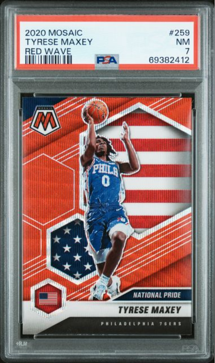Graded 2020 Panini Mosaic Tyrese Maxey #259 Red Wave Rookie RC Basketball Card PSA 7 Near Mint