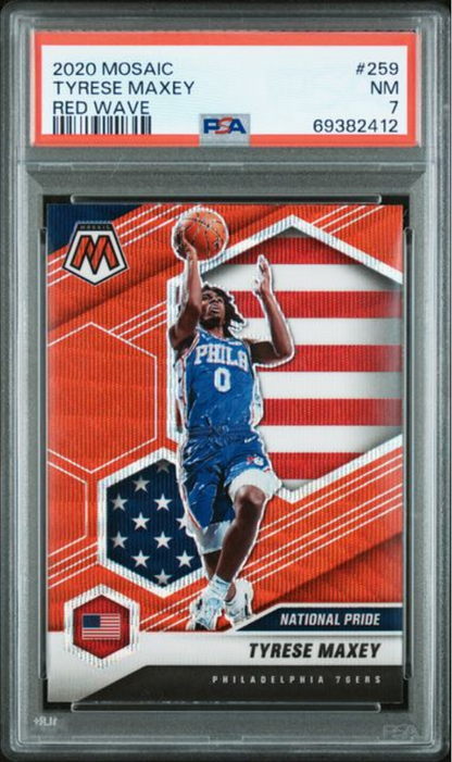 Graded 2020 Panini Mosaic Tyrese Maxey #259 Red Wave Rookie RC Basketball Card PSA 7 Near Mint