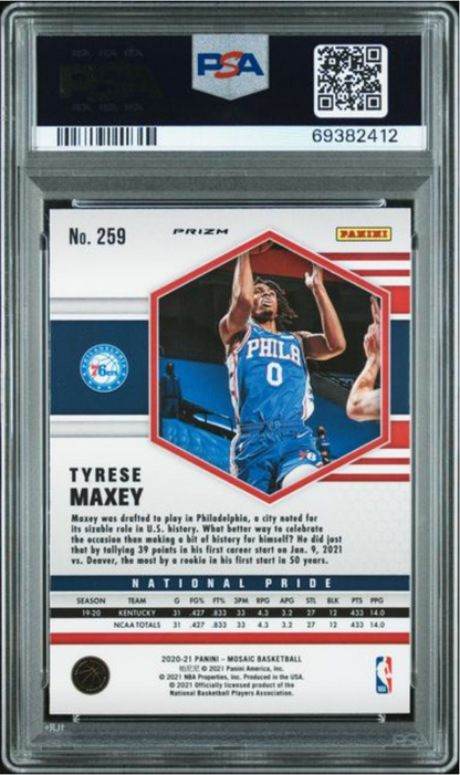 Graded 2020 Panini Mosaic Tyrese Maxey #259 Red Wave Rookie RC Basketball Card PSA 7 Near Mint