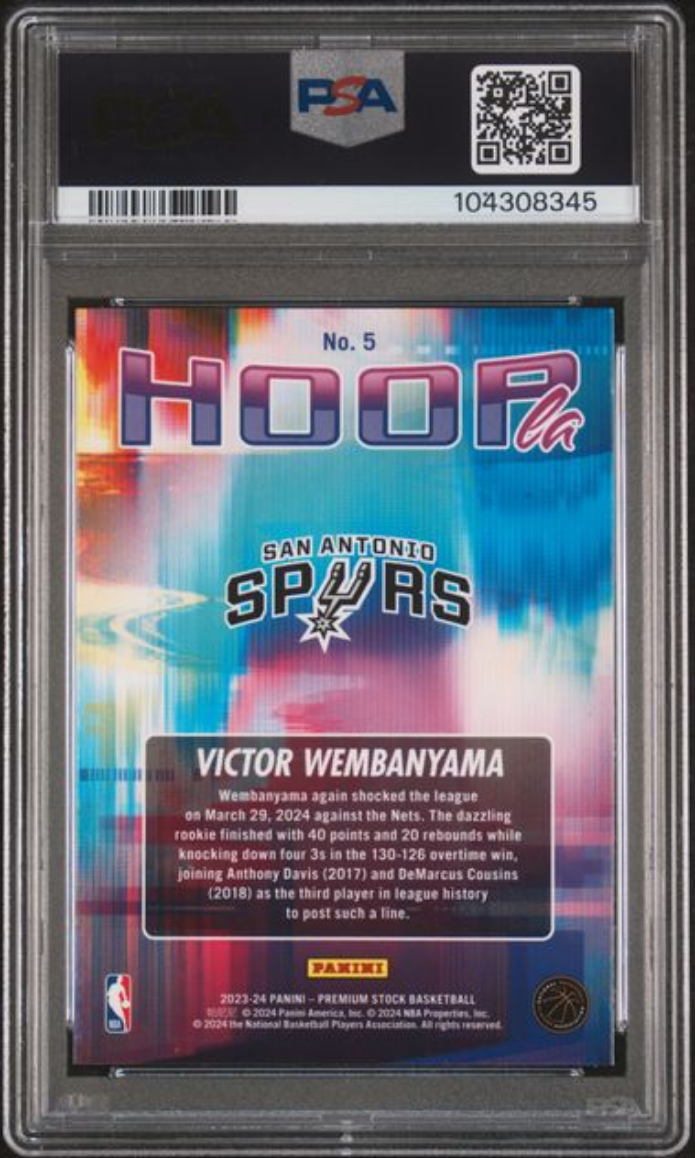 Graded 2023 Panini NBA Hoops Premium Stock Victor Wembanyama #5 Hoopla Rookie RC Basketball Card PSA 10 Gem Mint