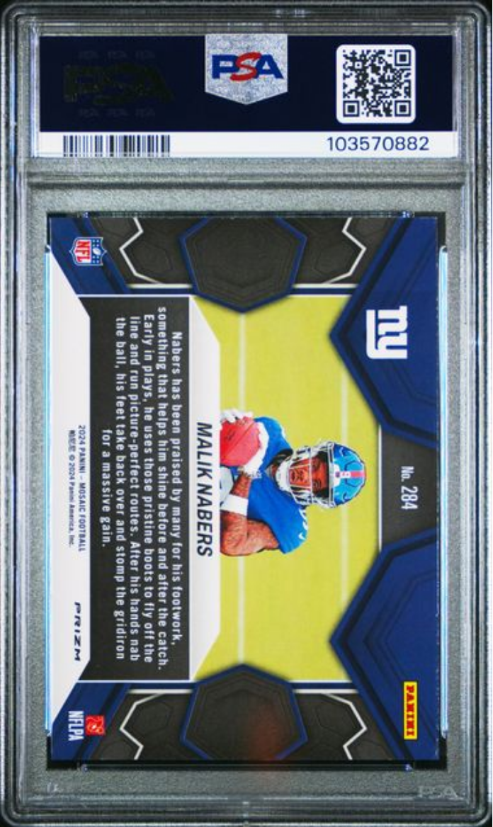 Graded 2024 Panini Mosaic Malik Nabers #284 Reactive Blue Rookie RC Football Card PSA 10 Gem Mint