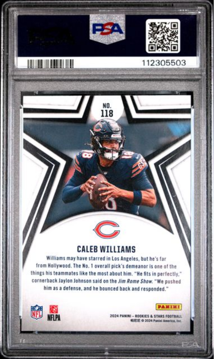 Graded 2024 Panini Rookies & Stars Caleb Williams #118 Purple /299 Rookie RC Football Card PSA 10 Gem Mint