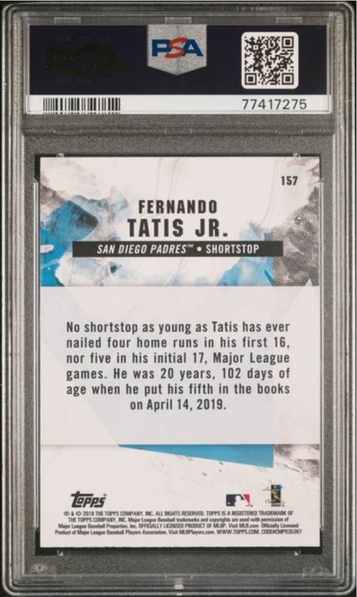 Graded 2019 Topps Fire Fernando Tatis Jr. #157 Flame Rookie RC Baseball Card PSA 10 Gem Mint