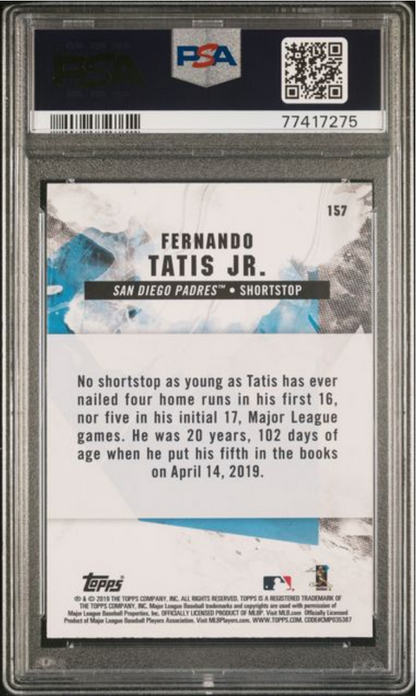 Graded 2019 Topps Fire Fernando Tatis Jr. #157 Flame Rookie RC Baseball Card PSA 10 Gem Mint