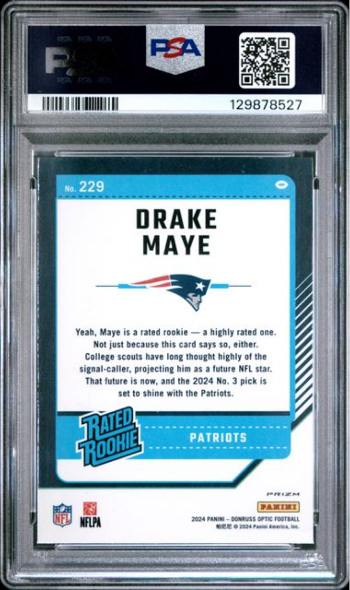 Graded 2024 Panini Donruss Optic Drake Maye #229 Green Hyper Rookie RC Football Card PSA 10 Gem Mint