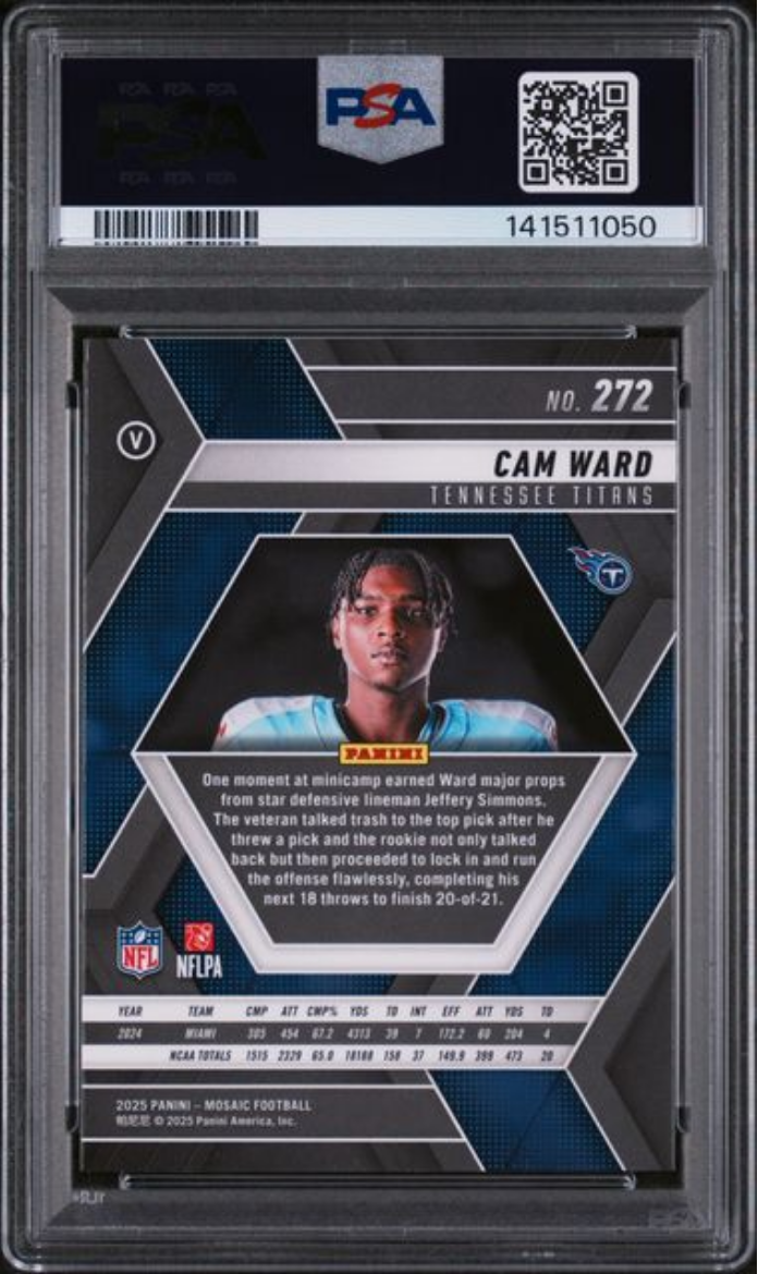 Graded 2025 Panini Mosaic Cam Ward #272 Rookie RC Football Card PSA 10 Gem Mint
