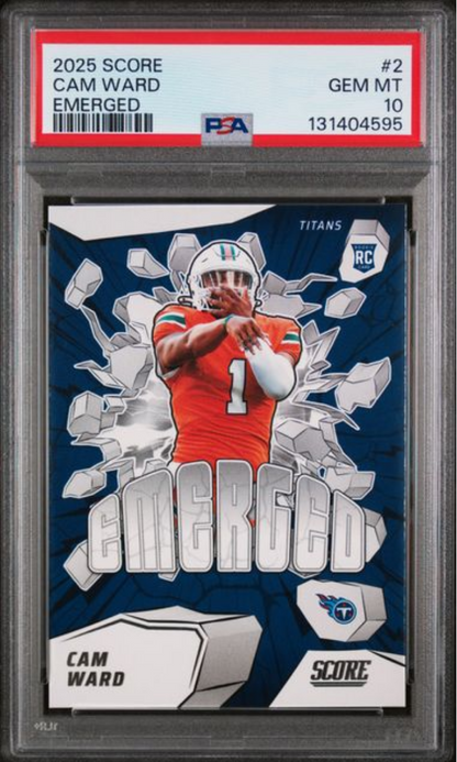 Graded 2025 Panini Score Cam Ward #2 Emerged Rookie RC Football Card PSA 10 Gem Mint