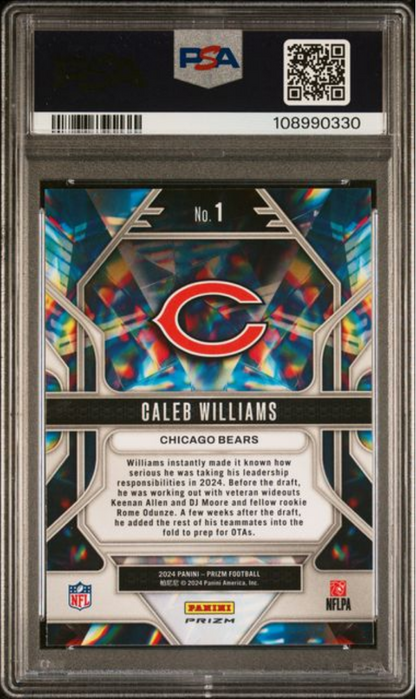 Graded 2024 Panini Prizm Caleb Williams #1 Prizmatic Green Wave Rookie RC Football Card PSA 10 Gem Mint