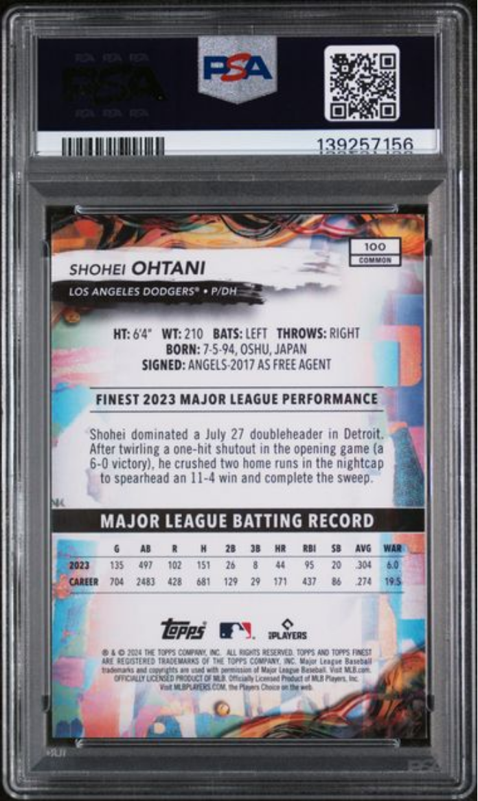 Graded 2024 Topps Finest Shohei Ohtani #100 Baseball Card PSA 10 Gem Mint