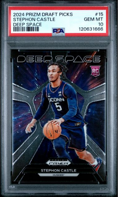 Graded 2024 Panini Prizm Draft Picks Stephon Castle #15 Deep Space Rookie RC Basketball Card PSA 10 Gem Mint