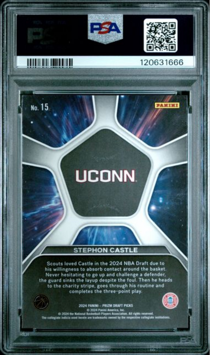 Graded 2024 Panini Prizm Draft Picks Stephon Castle #15 Deep Space Rookie RC Basketball Card PSA 10 Gem Mint