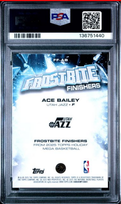 Graded 2025 Topps Holiday Ace Bailey #FFAB Frostbite Finishers Rookie RC Basketball Card PSA 10 Gem Mint