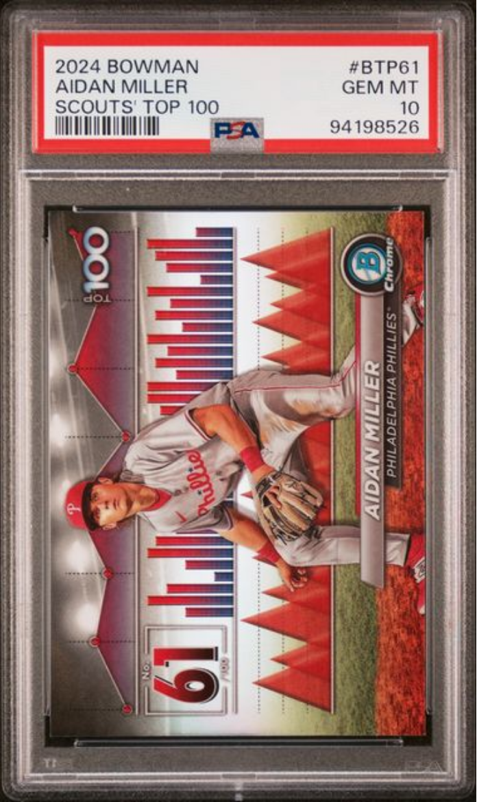 Graded 2024 Topps Bowman Aidan Miller #BTP61 Scouts Top 100 Rookie RC Baseball Card PSA 10 Gem Mint