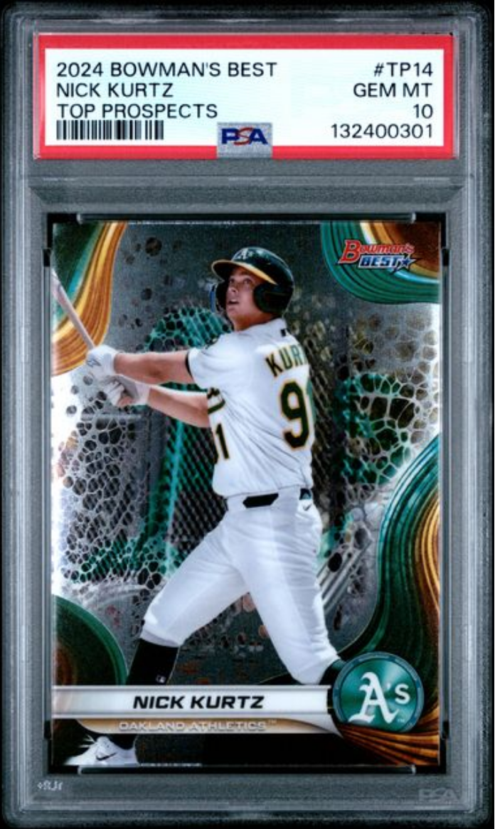 Graded 2024 Topps Bowmans Best Nick Kurtz #TP14 Top Prospects Rookie RC Baseball Card PSA 10 Gem Mint